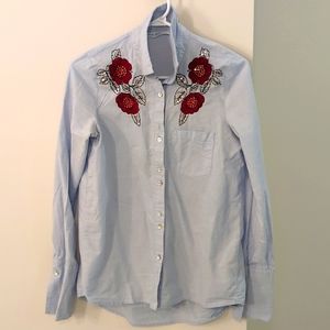 Zara blue collar button-down blouse